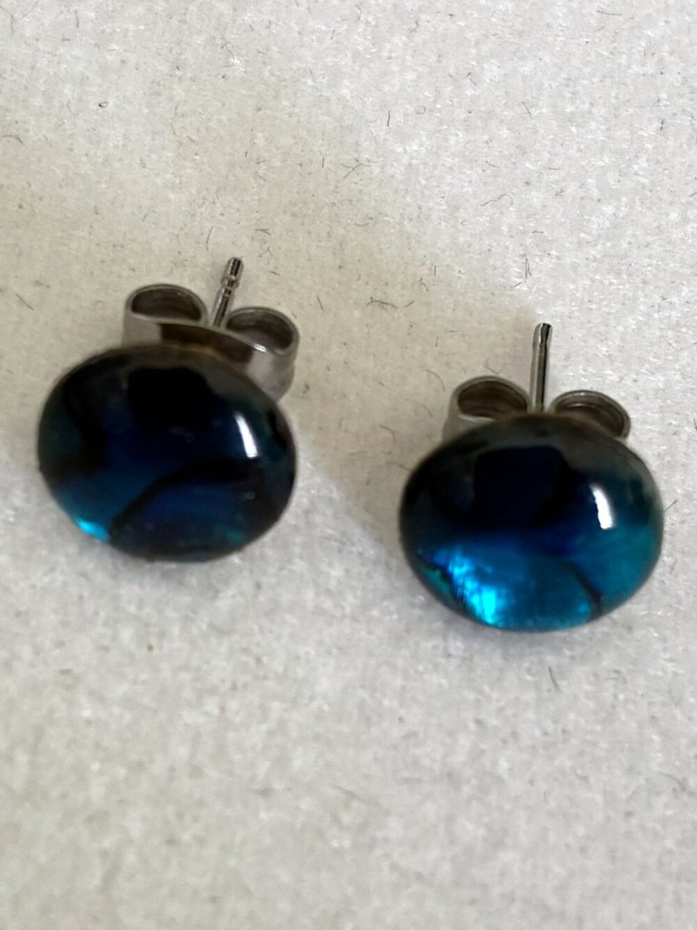 Iridescent Blue Paua Shell Post Earrings - FREE*